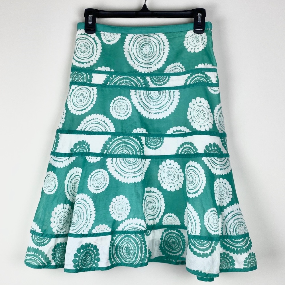 Green Long Skirt White Green Circular Designs